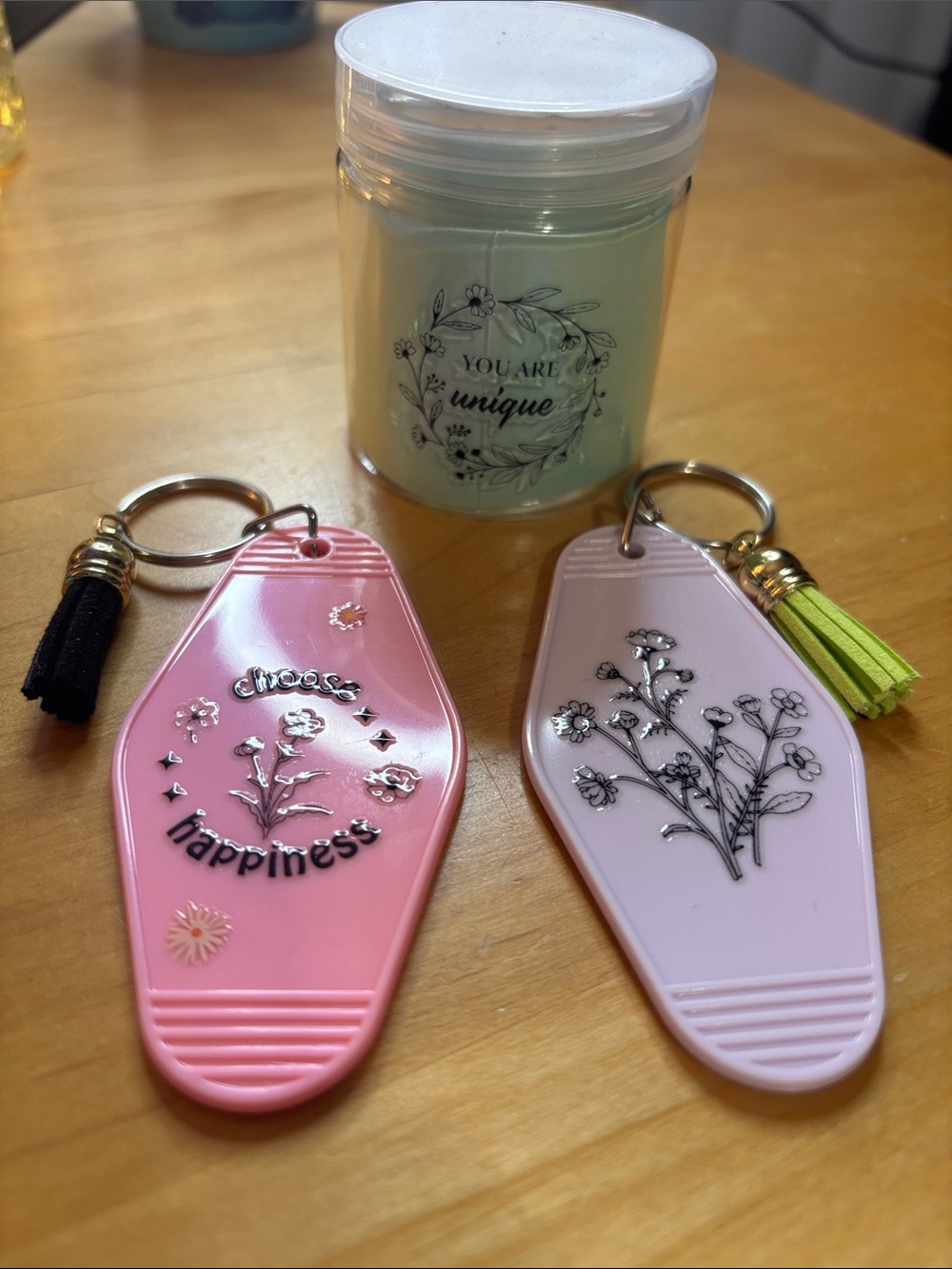 Motivational jar and keychain bundle handcrafted by me